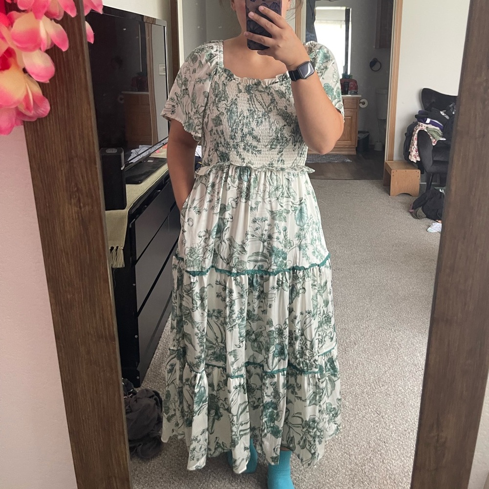 Hayden Green and White Floral Maxi Dress